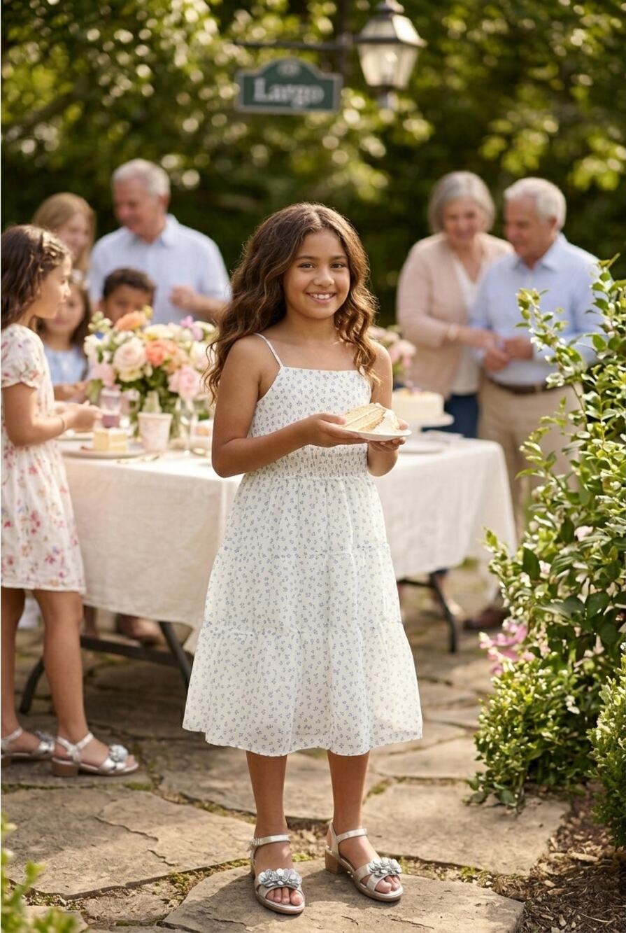 H&M NWT Girls White & Blue Floral Tiered Dress – Size 11-12Y (US 14)